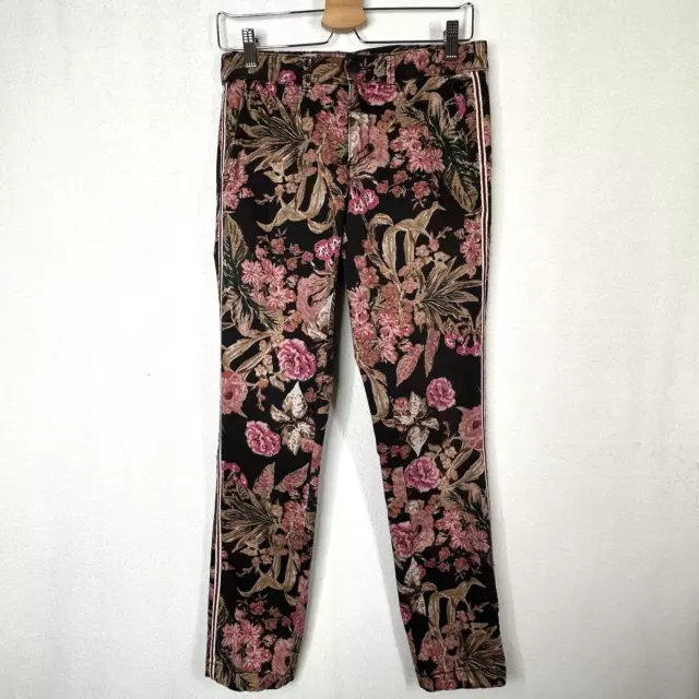 CHINO by Anthropologie Relaxed Fit Floral Print Pants 26 Tuxedo Stripe Boho Crop