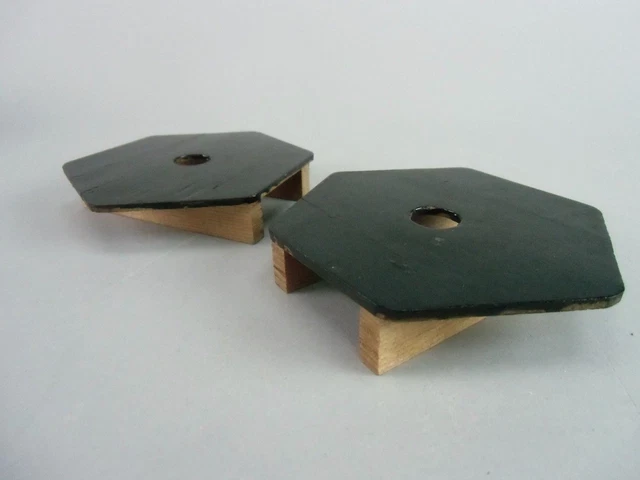 Japanese Display Board Stand Pair Table Black Hexagon Clog Geta Vtg Kadai LW741