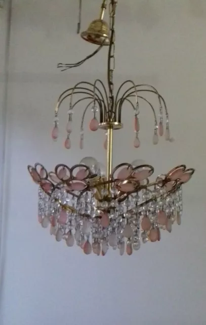 Particolare lampadario mezzo impero ottone cristalli vintage Chandelier Lustre 2