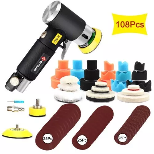 108PCS 1" 2" 3" Random Orbit Air Sander Pneumatic Grinding Machine Car Polisher