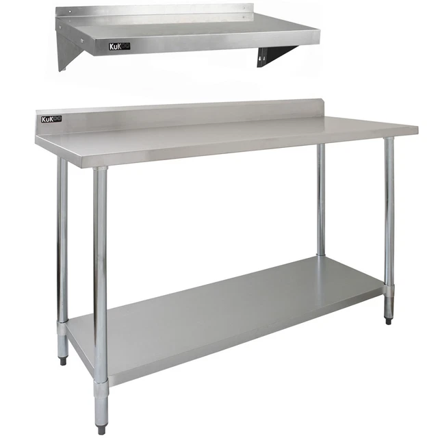 Stainless Steel Catering Bench & Wall Shelves Commercial Kitchen Work Prep Table