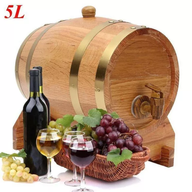 5L Wood Wine Barrel Beer Whiskey Rum Dispenser Wooden Keg with Small Tap 2