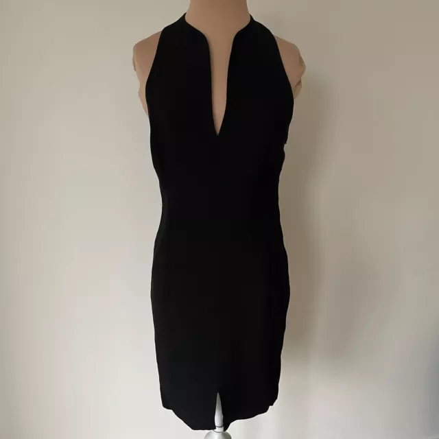 Giorgio Armani Le Collezioni Vintage Black Notch V-Neck Front Slit Dress EUC 4