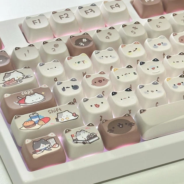 CUTE CAT KEYCAPS PBT MAO Profile 61108 Key Caps Japanese Sub For MX
