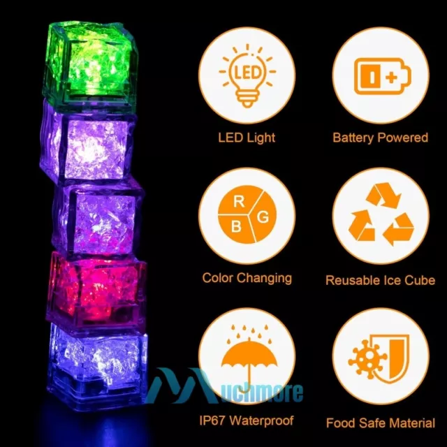 20x Waterproof Light Up Flashing LED Ice Cubes for Party Drinks Glowing Ice Cube 2