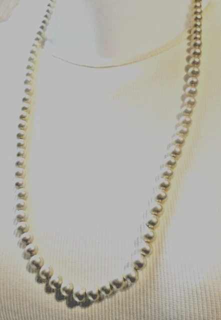 Collier De Perles Vintage Beige Nacré Avec Fermoir Clip - Bijou Ancien élégant, Occasion