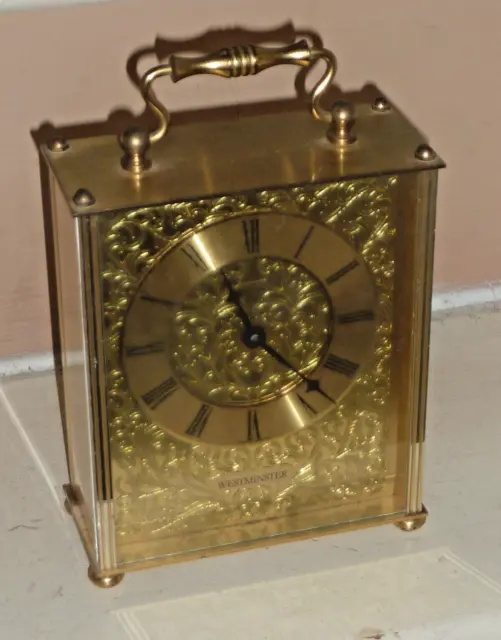 Vintage Minster brass quartz carriage clock with hourly Westminster Chime