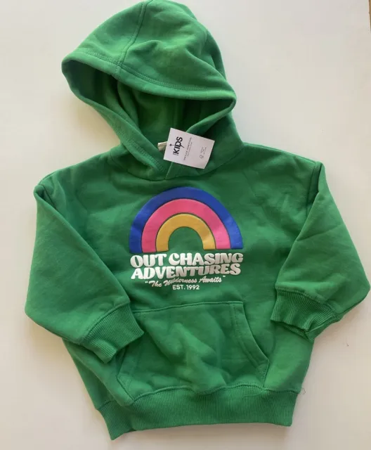 Cotton On Kids toddler size 3 green hooded pullover jumper rainbow, BNWT