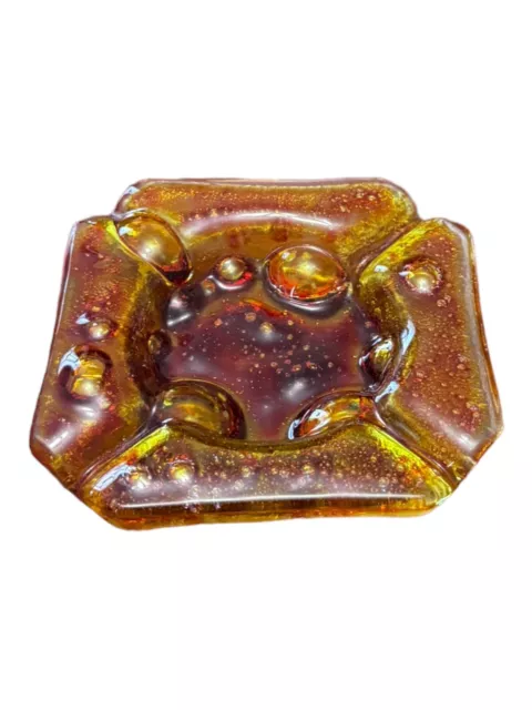 Vintage Amber Bubble Glass Ashtray Retro