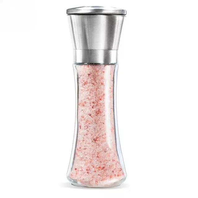 Premium Stainless Steel Salt and Pepper Grinder Shaker Mill Vintage Glass Bottle