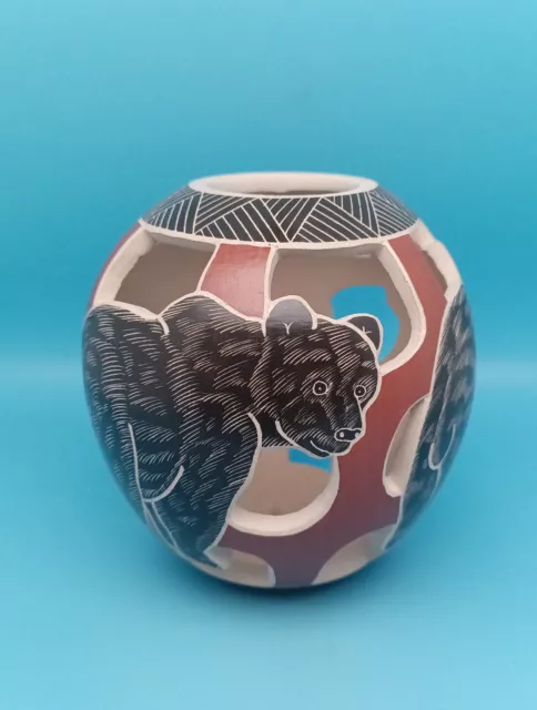 Mata Ortiz  Pottery Bear Design By Heri Mora 4.5" tall and 4.5" wide. NEW
