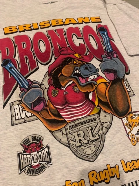 VINTAGE 1992 BRISBANE Broncos NRL Full Boar T-shirt XXL single
