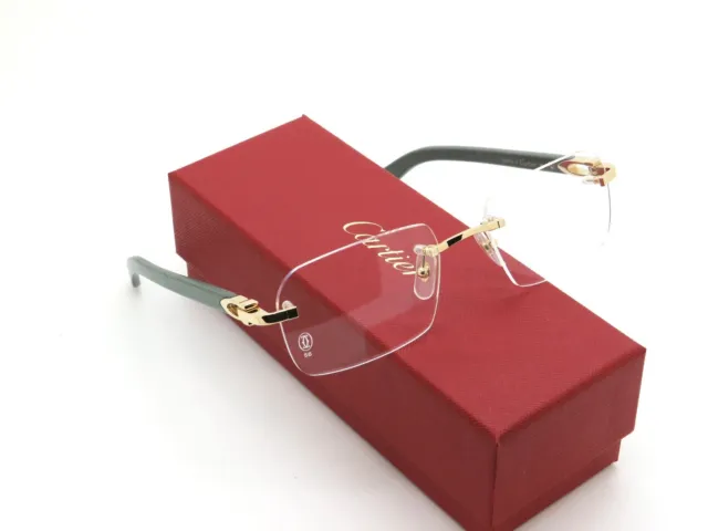 CARTIER "Woods" C Decor CT0453O 005 Gold Tiffany Wood Rimless 56mm Eyeglasses