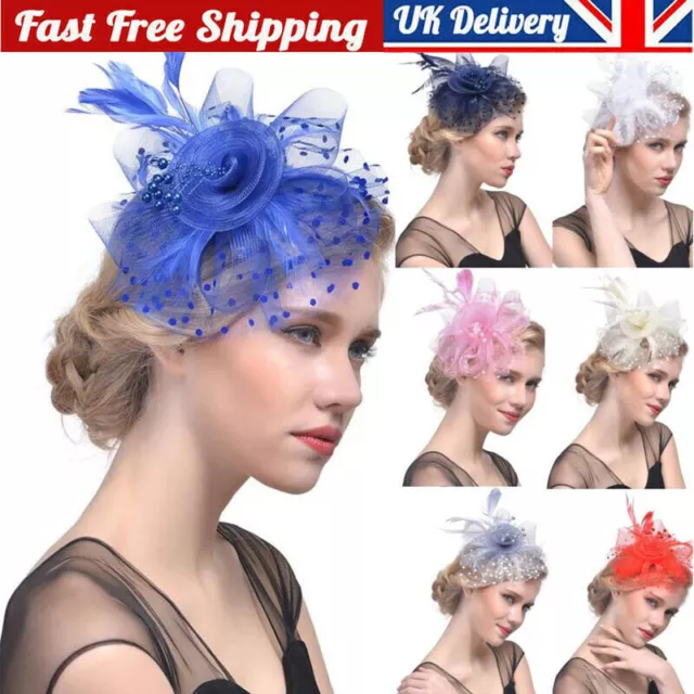 Feather Hair Fascinator Alice Headband Clip Ladies Wedding Royal Ascot Races UK