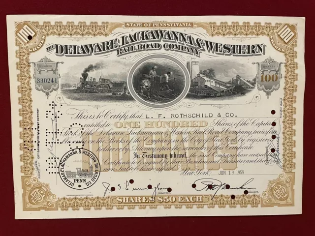 Delaware Lackawanna Western Railroad 1959 Original Stock Certificate