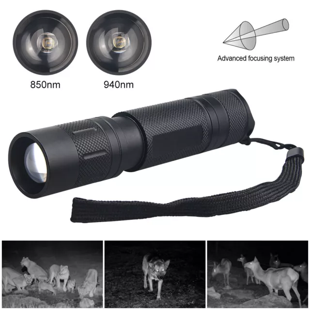 850nm 940nm IR Light Night Vision Infrared Zoom LED Flashlight Torch Hunting