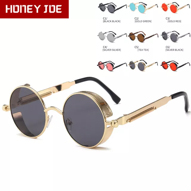 Vintage Steampunk Punk Round Sunglasses Men's Women's Retro UV400 Metal Frame