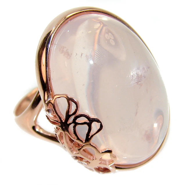 Large 22.2 carat Rose Quartz 18K Gold over .925 Sterling Silver brilliantly hand