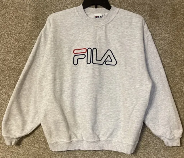 Vintage 90s Fila Mens Gray Embroidered Crewneck Sweatshirt Size Large