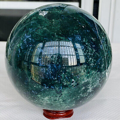 Natural water grass agate balls quartz crystal sphere healing+stent 4.01LB