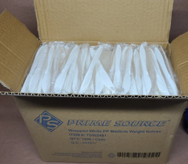 Prime Source Medium Weight Wrapped White  Disposable Plastic knife - Box of 1000