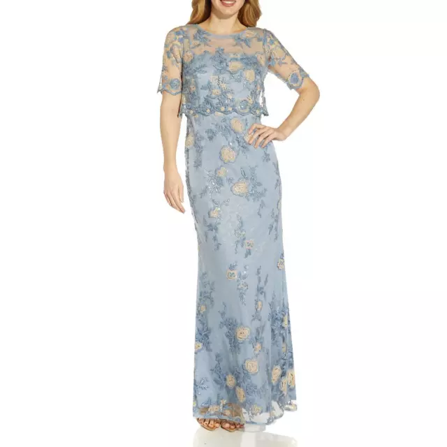 Adrianna Papell Women's Floral Embroidered Popover Evening Dress