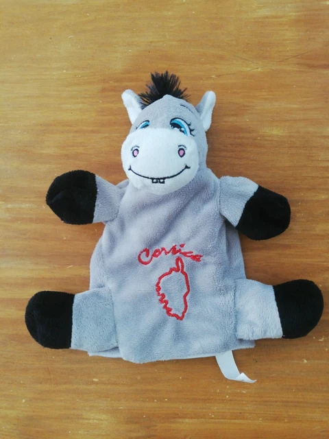 Doudou Marionnette Âne cheval Gris Textisun Corsica rouge
