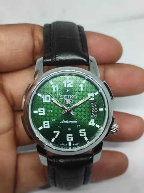 Orologio da polso da uomo vintage Seiko 5 automatico con quadrante verde...
