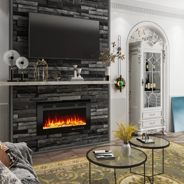 30" Electric Fireplace Wall Mounted Linear Fireplace Heater w/Remote Control