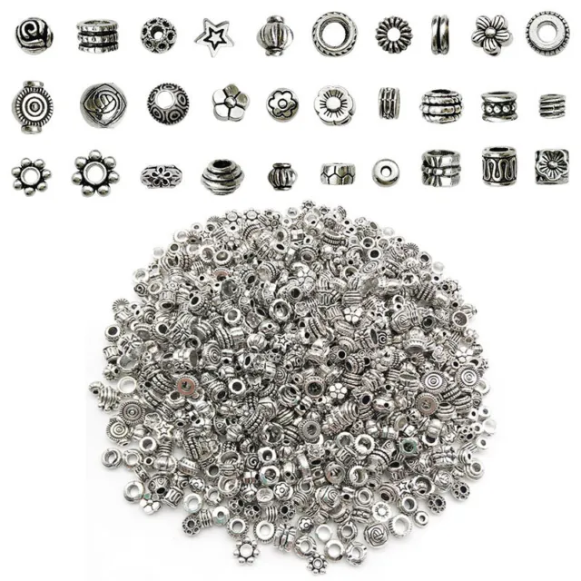 30Pcs/lot Tibetan Antique Silver Color Spacer Beads For DIY Bracelet Nekclace