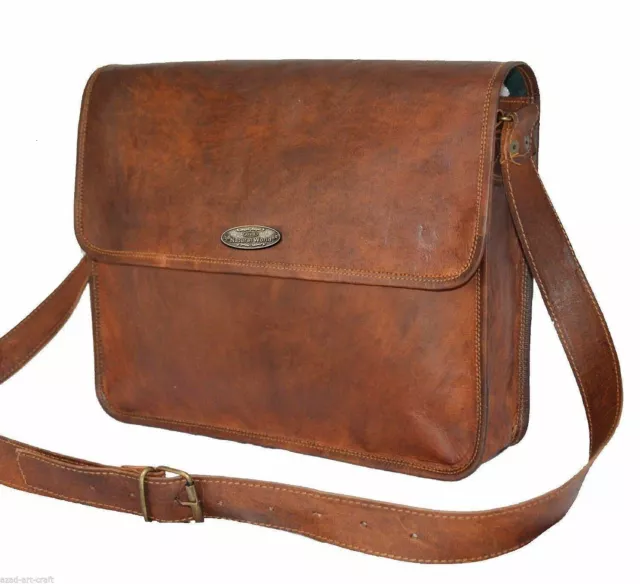 Mens Genuine Vintage Brown Leather Messenger Bag Shoulder Laptop Briefcase NEW