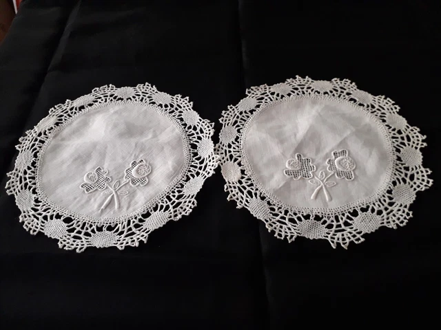 Lot De 7 Napperons Anciens Fait Main - Dentelle Coton Blanc - Vintage France