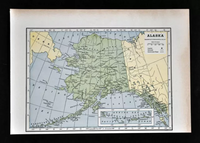 1942 Hammond Map Alaska Anchorage Juneau Fairbanks Mt. McKinley Dawson Yukon