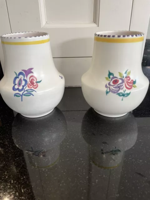 Poole Pottery Pair Of Vases  1960’s- Hand Painted Flower Sprig Beautiful Mint
