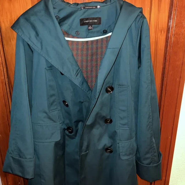 Womens JONES NEW YORK Dark Green Lightweight Short Trench Jacket Coat Size Small 3