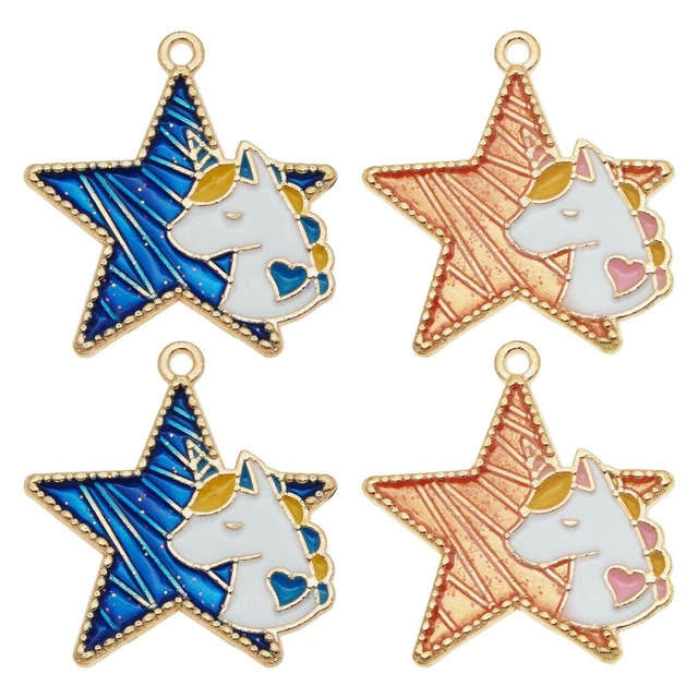 10Stück Legierung Emaille Sortiert Stern Einhorn Anhänger Charme Schmuck Zubehör