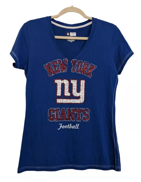 Official NFL Apparel New York Giants V-Neck Short Sleeve Women's Size Large Blue