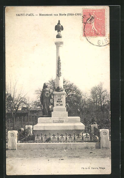 CPA Saint-Paul, Monument sux Morts 1914-1918 1930