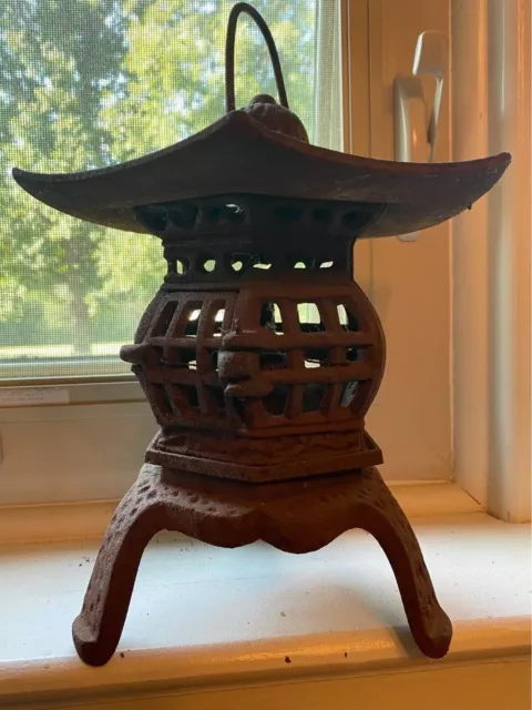 Vintage Cast Iron Asian Pagoda Hanging Lantern Garden Candle Light Outdoor Patio