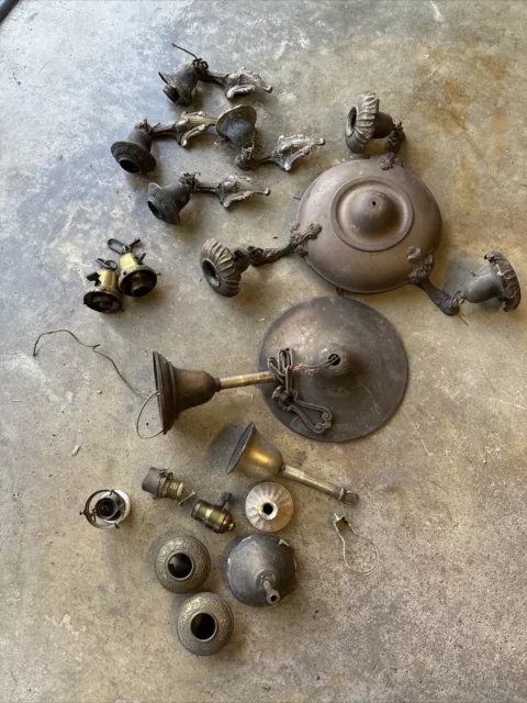 large lot vtg & antique lamp parts FIXTURE sconce TABLE Light lighting some gas