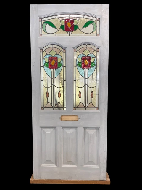 Large Edwardian Front Door Period Stained Glass Old Reclaimed Antique Lead Wood