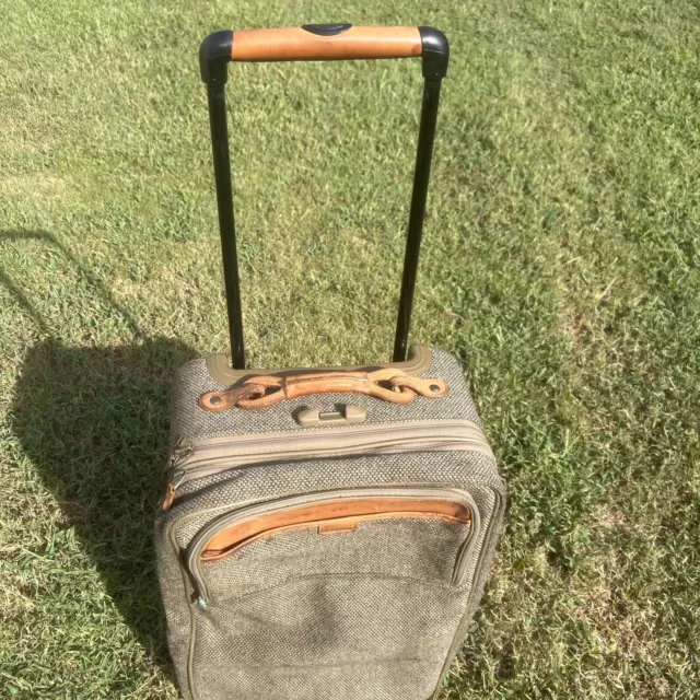 Vtg Hartmann Tweed & Leather 22" Rolling Wheeled Upright Carry On Luggage Bag
