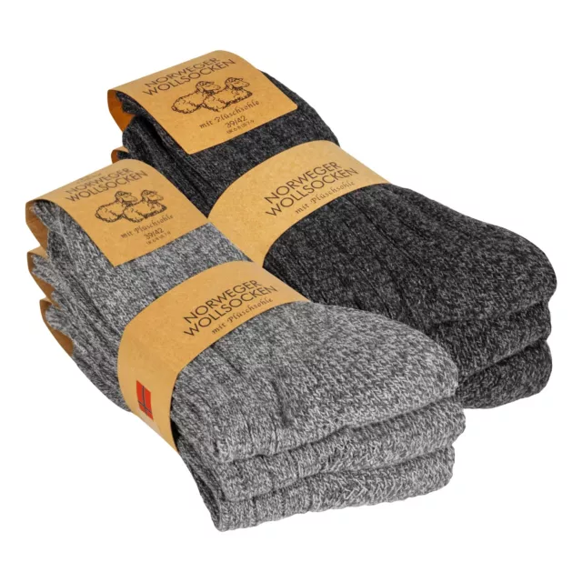 3 - 12 Paar Wollsocken Norweger Socken Wintersocken Herren & Damen Grau Schwarz