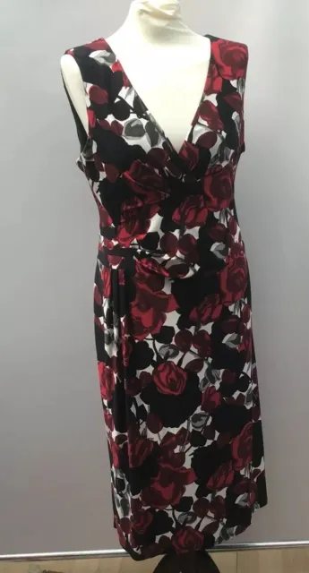 Phase Acht schwarz rot weiß Blumenmuster ärmelloses Kleid Größe M Medium