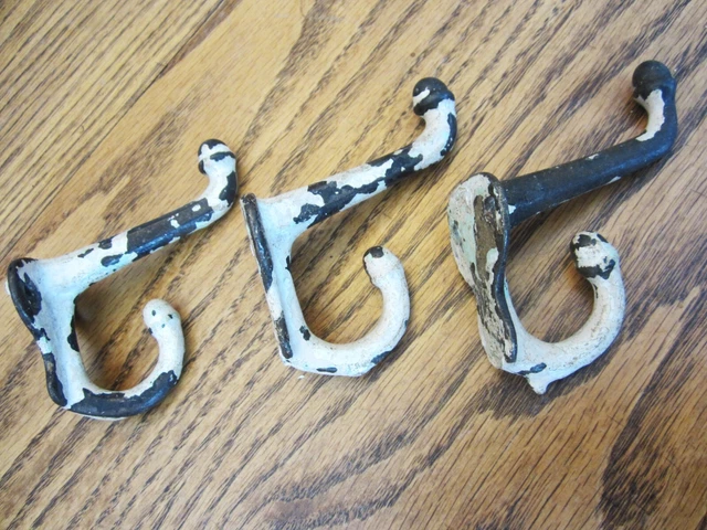 3 Shabby Double Acorn Hooks Chic Victorian Wall Coatrack Hall Tree Hat Holders