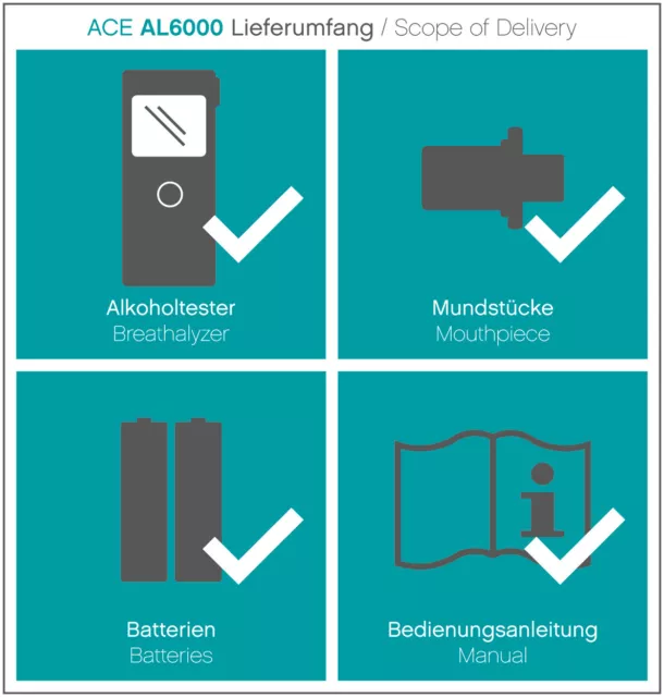 Alkohol-Tester ACE AL6000 Alkomat Atem-Messgerät Promille-Test Alkomat Alcohol 2