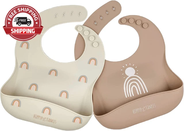 Silicone Baby Bibs - Soft Waterproof Bibs for Babies & Toddlers - Set of 2 (Rain