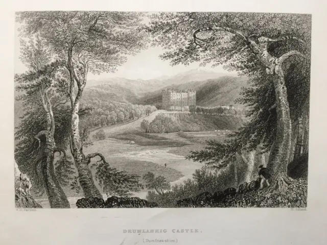 1837 Antique Print; Drumlanrig Castle, Dumfries and Galloway after Bartlett