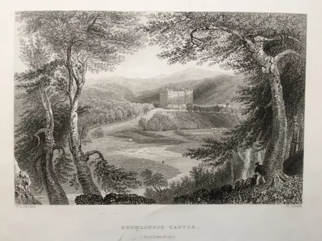 1837 Antique Print; Drumlanrig Castle, Dumfries and Galloway after Bartlett