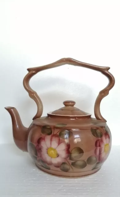 Beautiful Brown Pink Floral Teapot, Made In Portugal